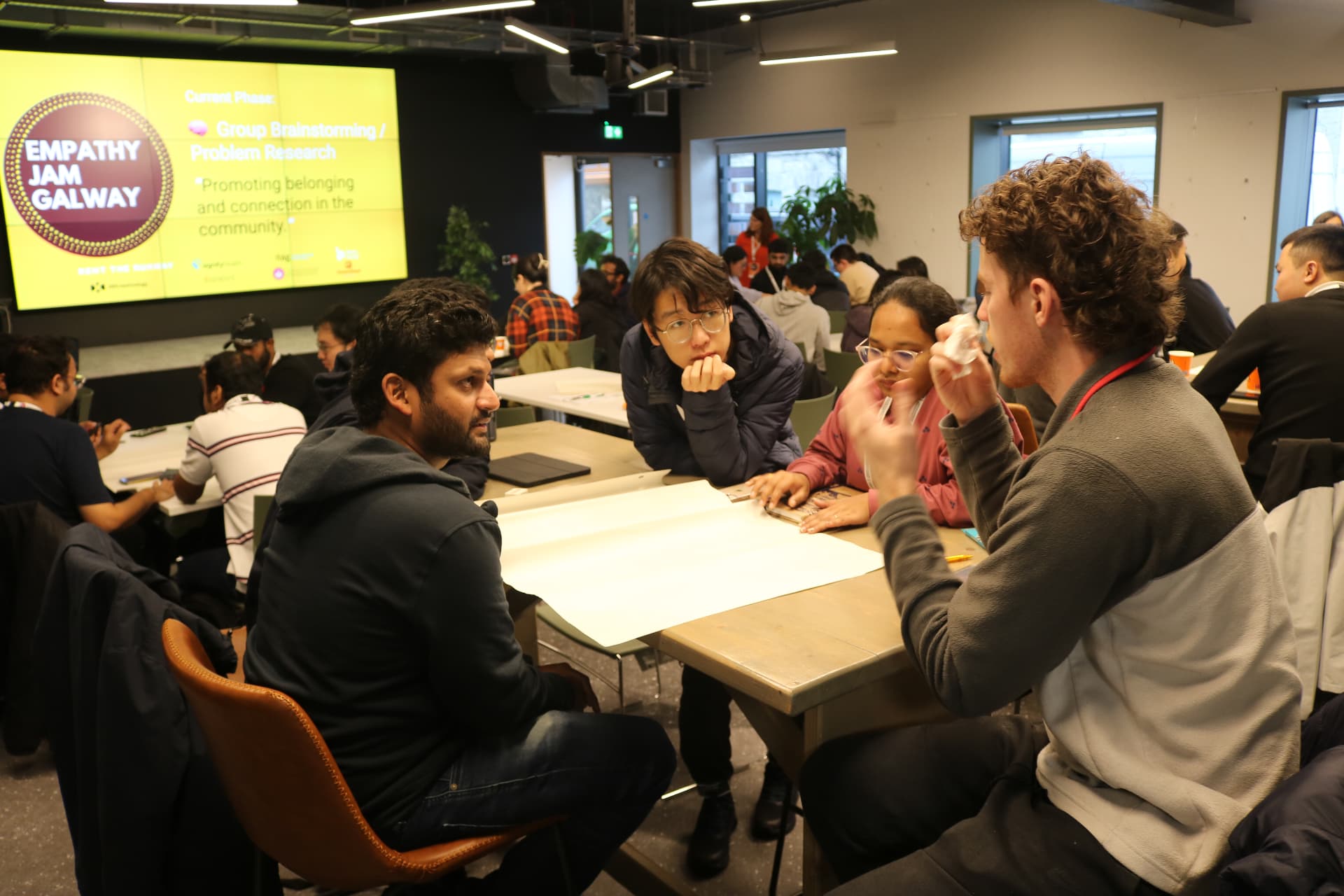 Participants discussing a challenge at Empathy Jam Galway